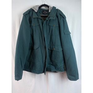 Ween Charm Mens Military Field Jacket‎ Teal Green Fleece Lined Hooded 2XL